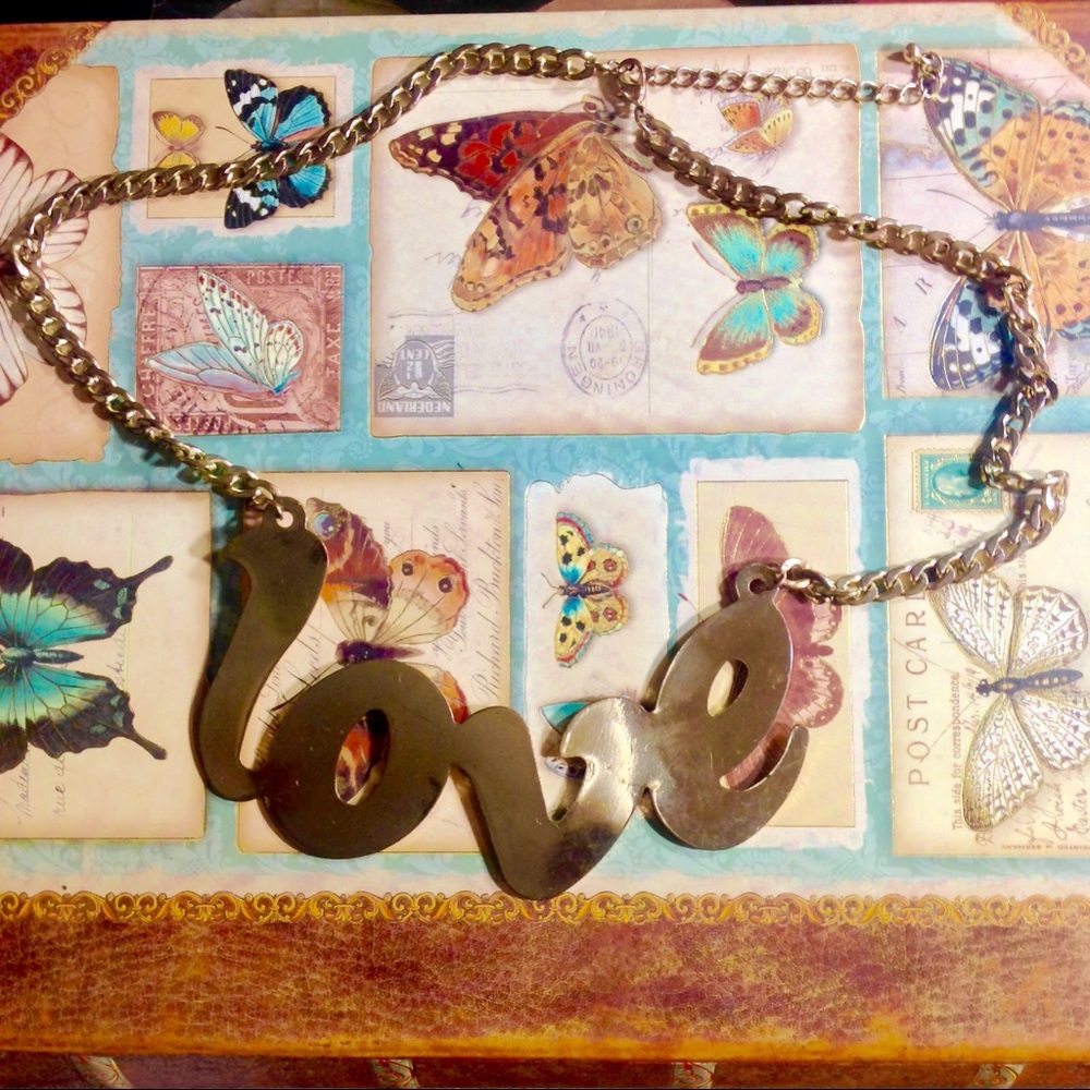 Gold Large "Love" Plate Necklace